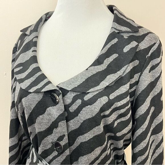 Sandro Sportswear Zebra Print Belted Blazer Jacket Black Gray L - Picture 4 of 7